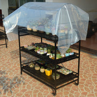 Multi-layer Iron Art Plant Stand with Wheels for Balcony Indoor Windowsill Floor-standing Movable Plant Shelf with Hanging Light