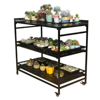Multi-layer Iron Art Plant Stand with Wheels for Balcony Indoor Windowsill Floor-standing Movable Plant Shelf with Hanging Light