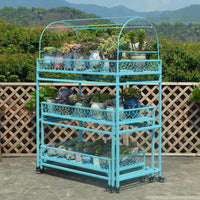 Multi-layer Iron Art Succulent Plant Stand with Wheels and Rain Cover for Balcony Patio Indoor Outdoor