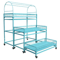 Multi-layer Iron Art Succulent Plant Stand with Wheels and Rain Cover for Balcony Patio Indoor Outdoor