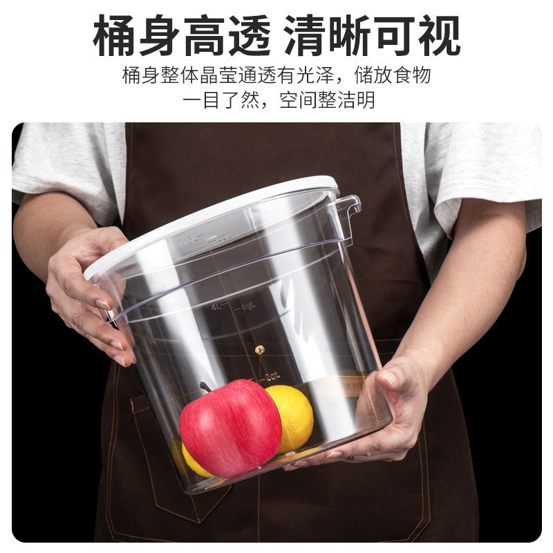 Large Capacity PC Transparent Round Rice Storage Container with Lid for Grains Flour Sealed Plastic Bucket with Scale