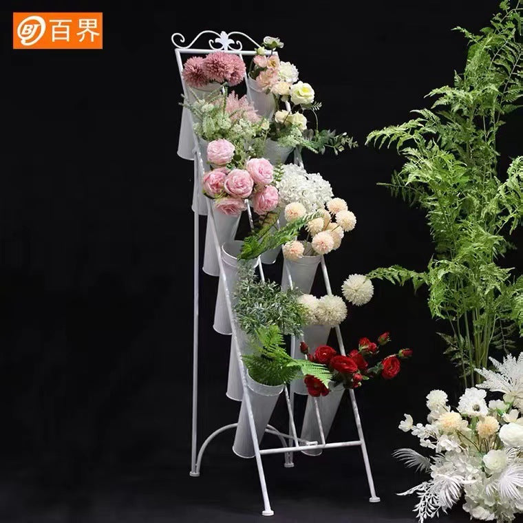 Multi-tier Iron Art Flower Stand for Flower Shop Display and Outdoor Balcony Plant Pot Holder