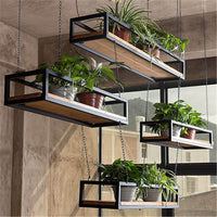 American Country Style Iron Art Solid Wood Hanging Shelf for Bar Cafe Multi-layer Decorative Flower Rack