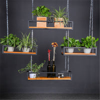 American Country Style Iron Art Solid Wood Hanging Shelf for Bar Cafe Multi-layer Decorative Flower Rack