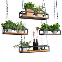 American Country Style Iron Art Solid Wood Hanging Shelf for Bar Cafe Multi-layer Decorative Flower Rack