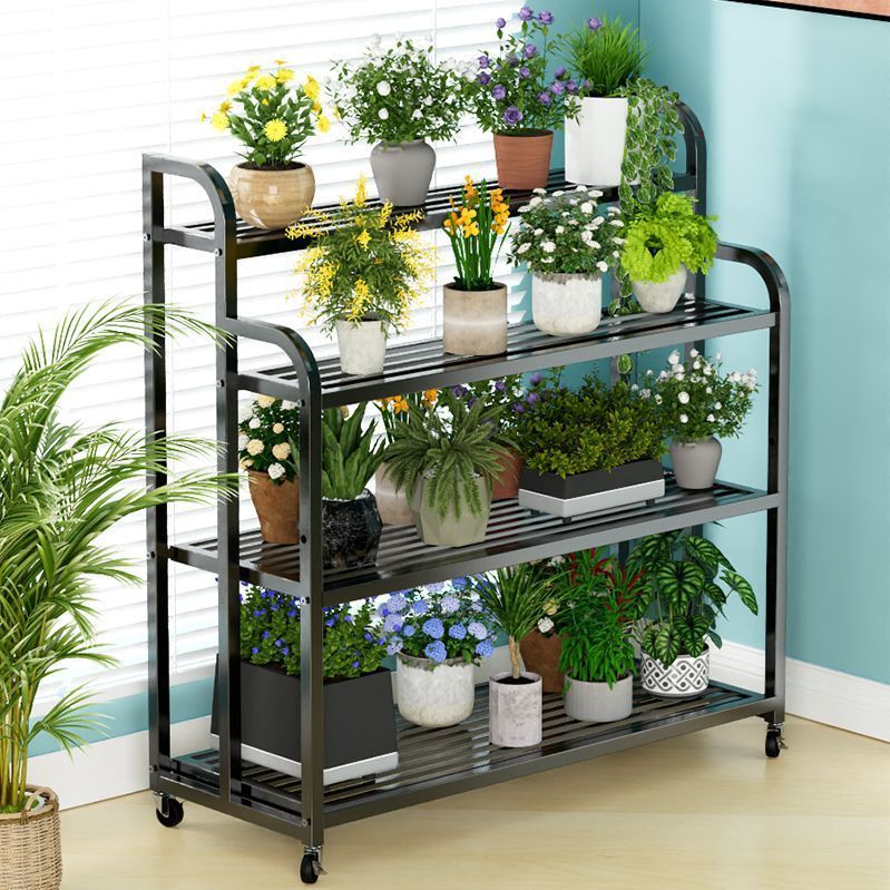Multi-Tier Rolling Iron Art Plant Stand for Indoor Outdoor Use - Reinforced Ladder Design Flower Pot Rack