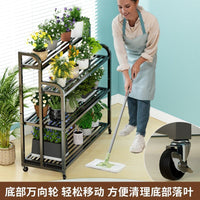 Multi-Tier Rolling Iron Art Plant Stand for Indoor Outdoor Use - Reinforced Ladder Design Flower Pot Rack