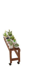 Multi-tier Solid Wood Plant Stand with Wheels, Outdoor Ladder Flower Pot Shelf, Balcony Living Room Display Rack