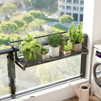 Balcony Hanging Flower Pot Rack Adjustable Iron Art Storage Shelf Succulent Plant Basket Railing Mounted Holder