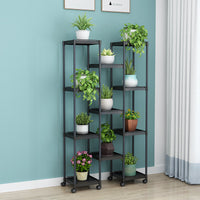8-Tier Rolling Plant Stand with Wheels, Thickened Plastic Flower Pot Rack for Balcony Living Room, Nordic Simple Style