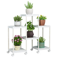 8-Tier Rolling Plant Stand with Wheels, Thickened Plastic Flower Pot Rack for Balcony Living Room, Nordic Simple Style