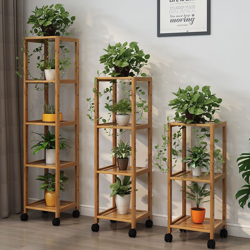Simple Narrow Balcony Floor-Standing Flower Rack Multi-Tier Bamboo Plant Stand for Succulents and Greenery Home Decor