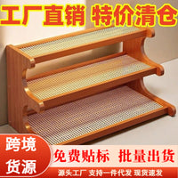 Multi-tier Rattan Plant Stand Desktop Display Shelf for Office Greenery Balcony Window Sill Drainage