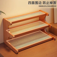 Multi-tier Rattan Plant Stand Desktop Display Shelf for Office Greenery Balcony Window Sill Drainage
