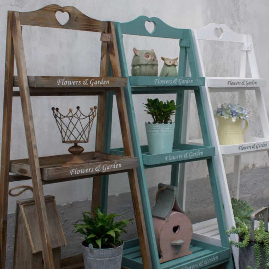 American Country Style Vintage Wooden Flower Stand Multi-tier Floor-standing Square Plant Shelf for Balcony