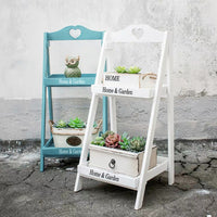 American Country Style Vintage Wooden Flower Stand Multi-tier Floor-standing Square Plant Shelf for Balcony