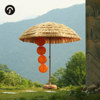 Outdoor Thatched Umbrella Simulation Straw Sunshade for Patio Beach Garden, Foldable UV Protection Parasol for Tea Ceremony