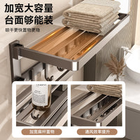 Wall-Mounted Towel Rack for Bathroom, Punch-Free Foldable Towel Holder with Storage Shelf, Integrated Bath Towel Organizer Set