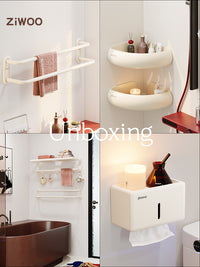 High-End Cream Style Towel Rack for Bathroom, Punch-Free Space Aluminum Storage Shelf, Foldable Bath Towel Holder