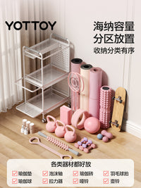 YOTTOY Fitness Equipment Storage Rack Yoga Mat Storage Basket Mobile Foam Roller Dumbbell Sports Shelf for Home Use