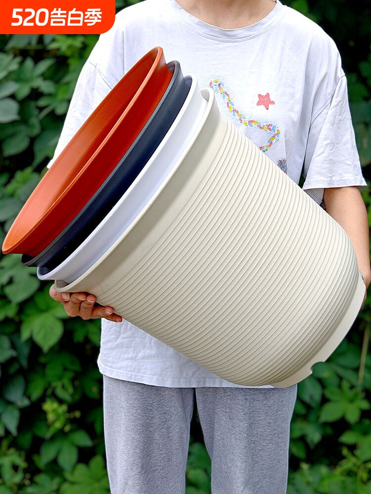 Imitation Ceramic Deepened Thickened Rose Green Plant Extra Large Round Eco-Friendly Fruit Tree High Barrel Plastic Pot with Tray