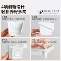 Meishi Small White Resin Succulent Planter Pot Set with Drainage Tray and Root Control Plastic Stand