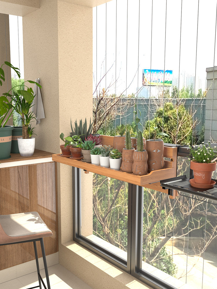 Balcony Railing Hanging Flower Pot Rack Solid Wood Shelf for Succulents and Plants