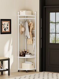 Movable Corner Garment Rack Bedroom Floor Standing Clothes Hanger Bedside Corner Storage Shelf Space-Saving Clothes Rack