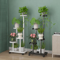 Multi-Tier Metal Plant Stand with Wheels or Anti-Slip Feet, Indoor/Outdoor Flower Pot Rack for Living Room, Balcony, Garden