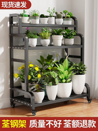 Multi-Tier Metal Plant Stand with Wheels, Indoor/Outdoor Ladder Shelf for Potted Plants, Balcony Display Rack