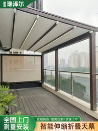 Retractable Awning Canopy with Remote Control, Aluminum Outdoor Villa Courtyard Lifting and Retracting Sunshade, On-site Installation