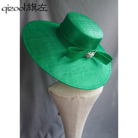 Qizuo Heavy Industry High-End Philippine Ramie Wide Brim Sun Hat Duchess Kate Style Green Horse Racing Fascinator