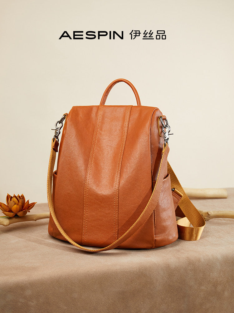 Vegetable Tanned First Layer Cowhide Backpack for Women, New Fashion Large Capacity Casual Mother's Day Gift Genuine Leather Shoulder Bag