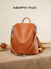 Vegetable Tanned First Layer Cowhide Backpack for Women, New Fashion Large Capacity Casual Mother's Day Gift Genuine Leather Shoulder Bag