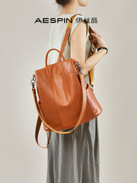 Vegetable Tanned First Layer Cowhide Backpack for Women, New Fashion Large Capacity Casual Mother's Day Gift Genuine Leather Shoulder Bag