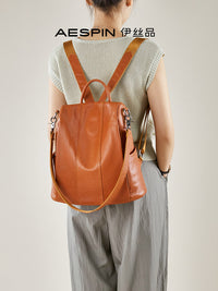 Vegetable Tanned First Layer Cowhide Backpack for Women, New Fashion Large Capacity Casual Mother's Day Gift Genuine Leather Shoulder Bag