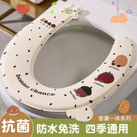 All-Season Waterproof Toilet Seat Cover with Integrated Air Freshener and Cartoon Print