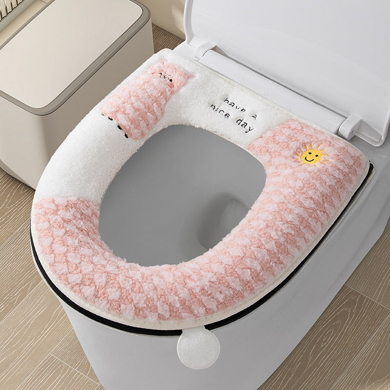 Zippered Plaid Panda Toilet Seat Cover Universal Four Seasons PU Soft Warm Washable Toilet Pad