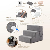 Washable Sponge Pet Ramp Portable Non-Slip Multi-Layer Steps Foldable into Sofa Bed for Cats and Dogs