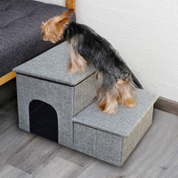 Multifunctional Dog Stairs Pet Ladder with Enclosed House, Foldable 2-Step Storage Staircase for All Seasons