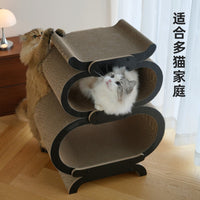 Meowxianer Vertical Corrugated Cardboard Cat Scratcher Lounge with Multi-Layer Cat Bed and Grinding Claw Post