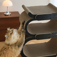 Meowxianer Vertical Corrugated Cardboard Cat Scratcher Lounge with Multi-Layer Cat Bed and Grinding Claw Post