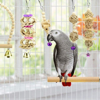 Parrot Chew Toy Natural Wood Bird Cage Hanging Ladder Loofah Ball Swing for Budgies Cockatiels Conures