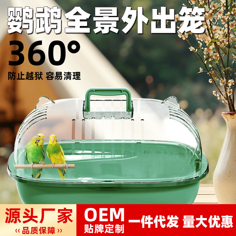 Portable Parrot Bird Cage Carrier with Transparent Large Capacity for Outdoor Travel