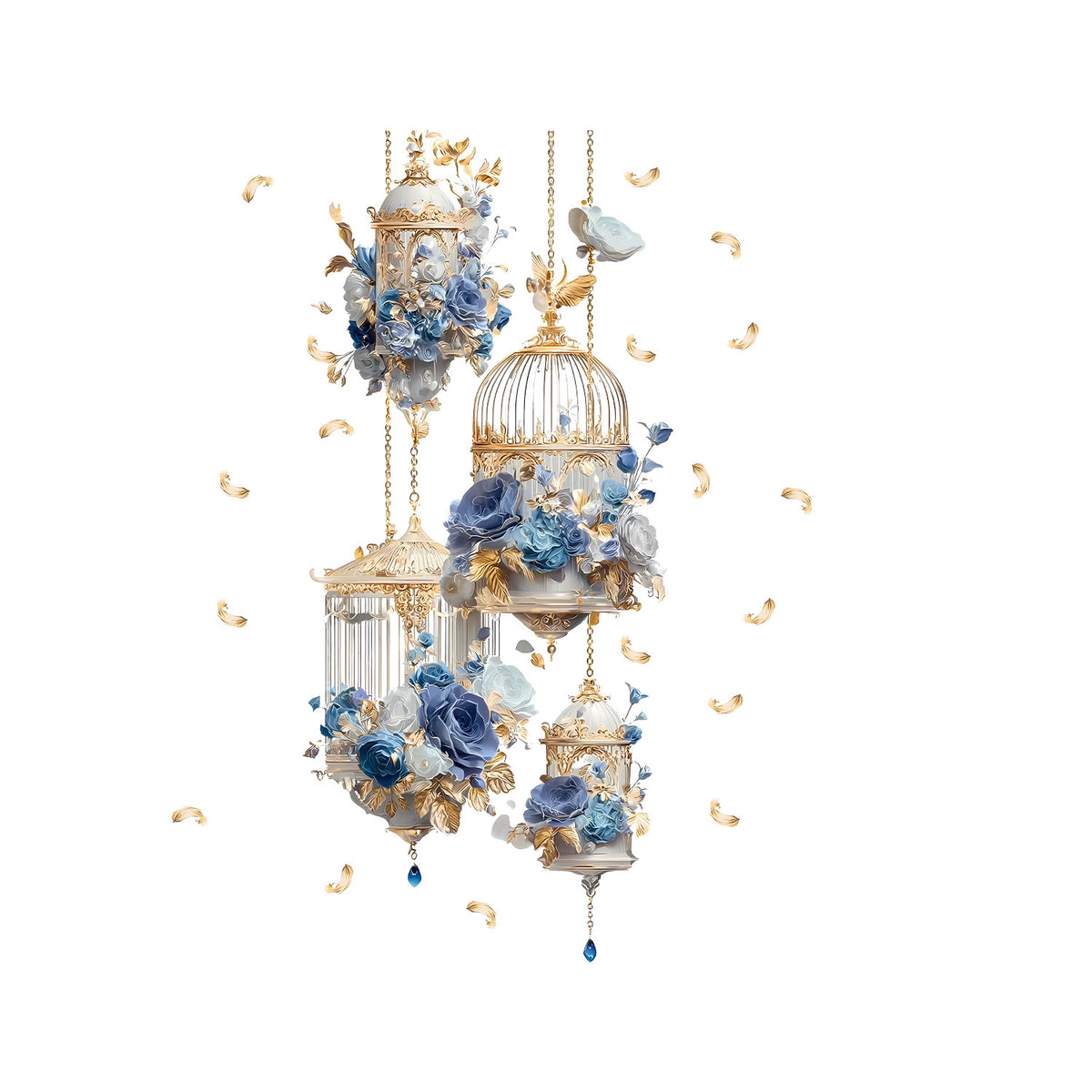 European Retro Birdcage Floral Wall Decal for Entryway Sofa Background, Removable Luxury Wall Decor Sticker