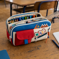 Large Capacity American Retro Color-Block Pencil Case for Students