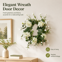 Hydrangea Door Wreath for Front Door, Artificial Matte Green with Berry Accents, Traditional Wall Decor, Low Maintenance All Year