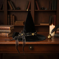 Wide Brim Velvet Witch Hat with Lace Gothic Halloween Witch Hat Floppy Soft for Women, Witches, Cosplayers, Costume Parties, Cosplay, Photo Shoots