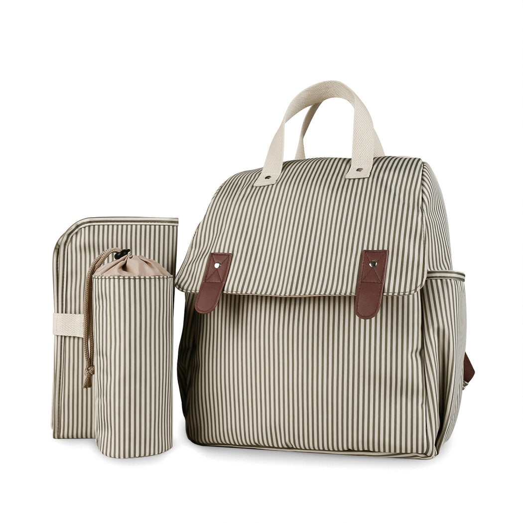 Striped Multi-functional Mommy Bag with Changing Pad and Insulated Bottle Pockets