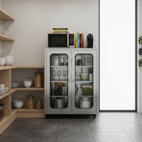 Stainless Steel Kitchen Cabinet Rust-Resistant Sliding Door Cupboard On Wheels Mobile Pantry Cabinet for Dining Room